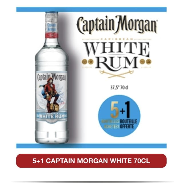 Captain Morgan white 70CL 37,5° 5 bouteilles achetées = 1 bouteille offerte